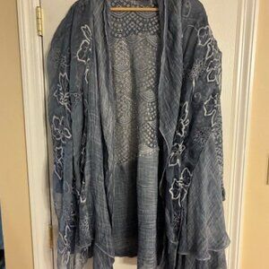 Simply Couture Kimono Wrap Boho Open Drape Blue Mixed Media Layer Size 1XL